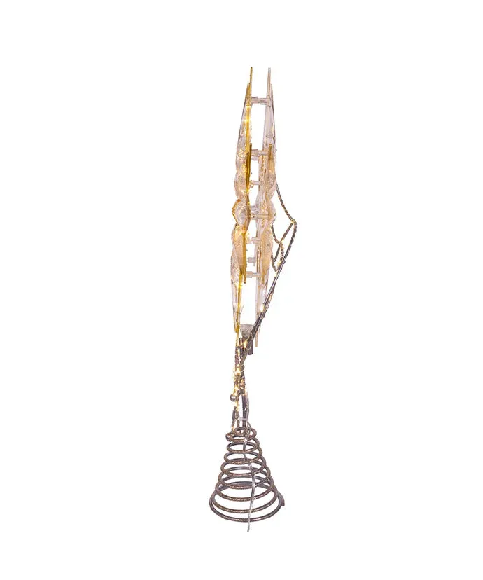 17" Pre-Lit Gold Glittered 8-point Star Treetop