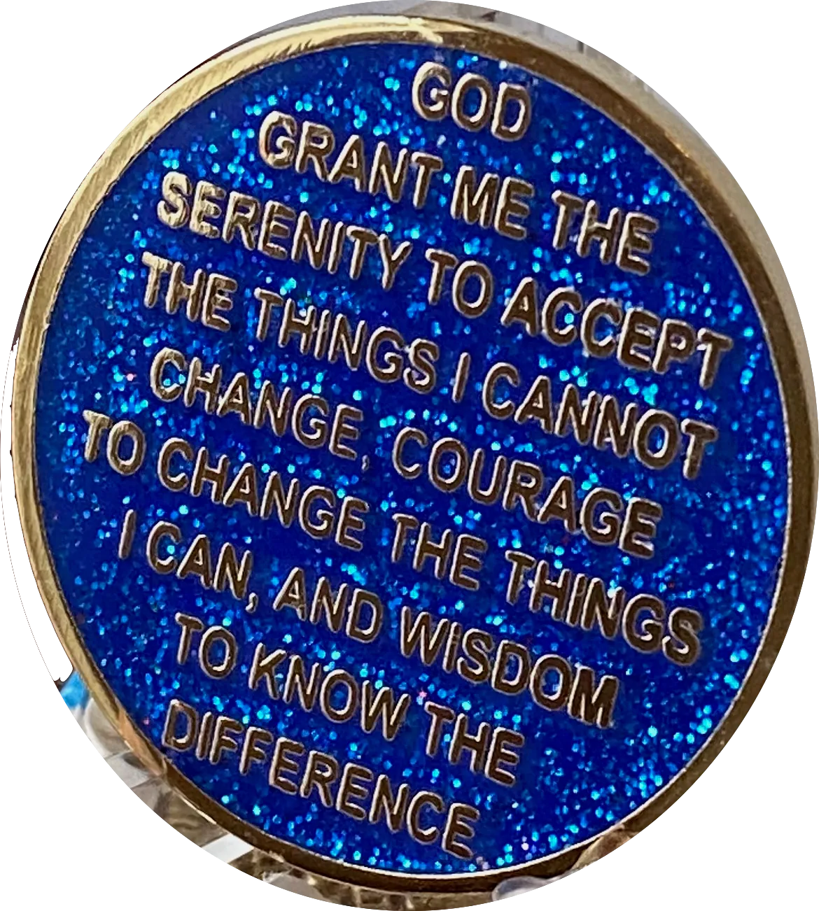 5 Year AA Medallion Reflex Blue Glitter Gold Plated Sobriety Chip