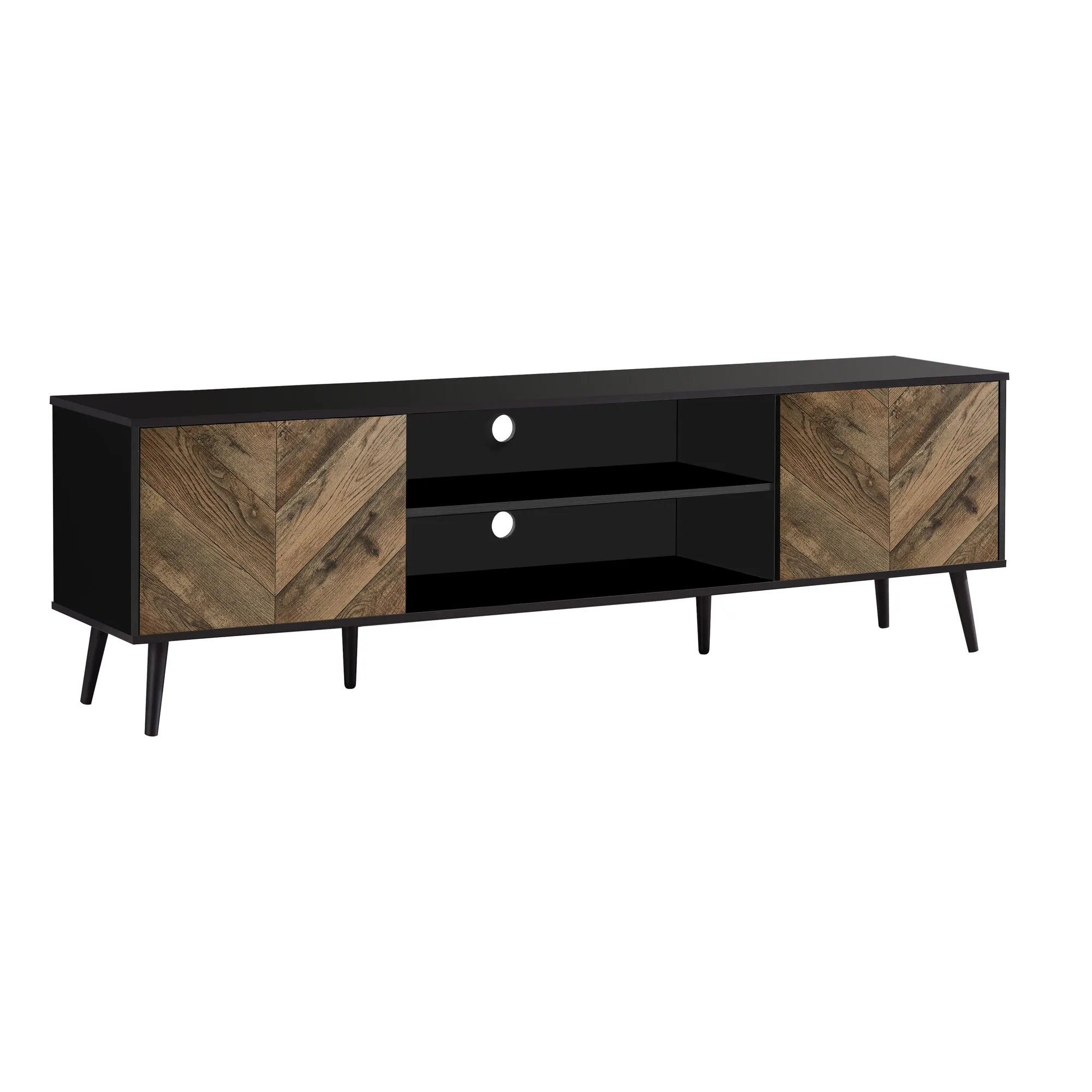 72" TV Stand Console, Brown/Black Laminate, Modern Design, Storage Cabinet