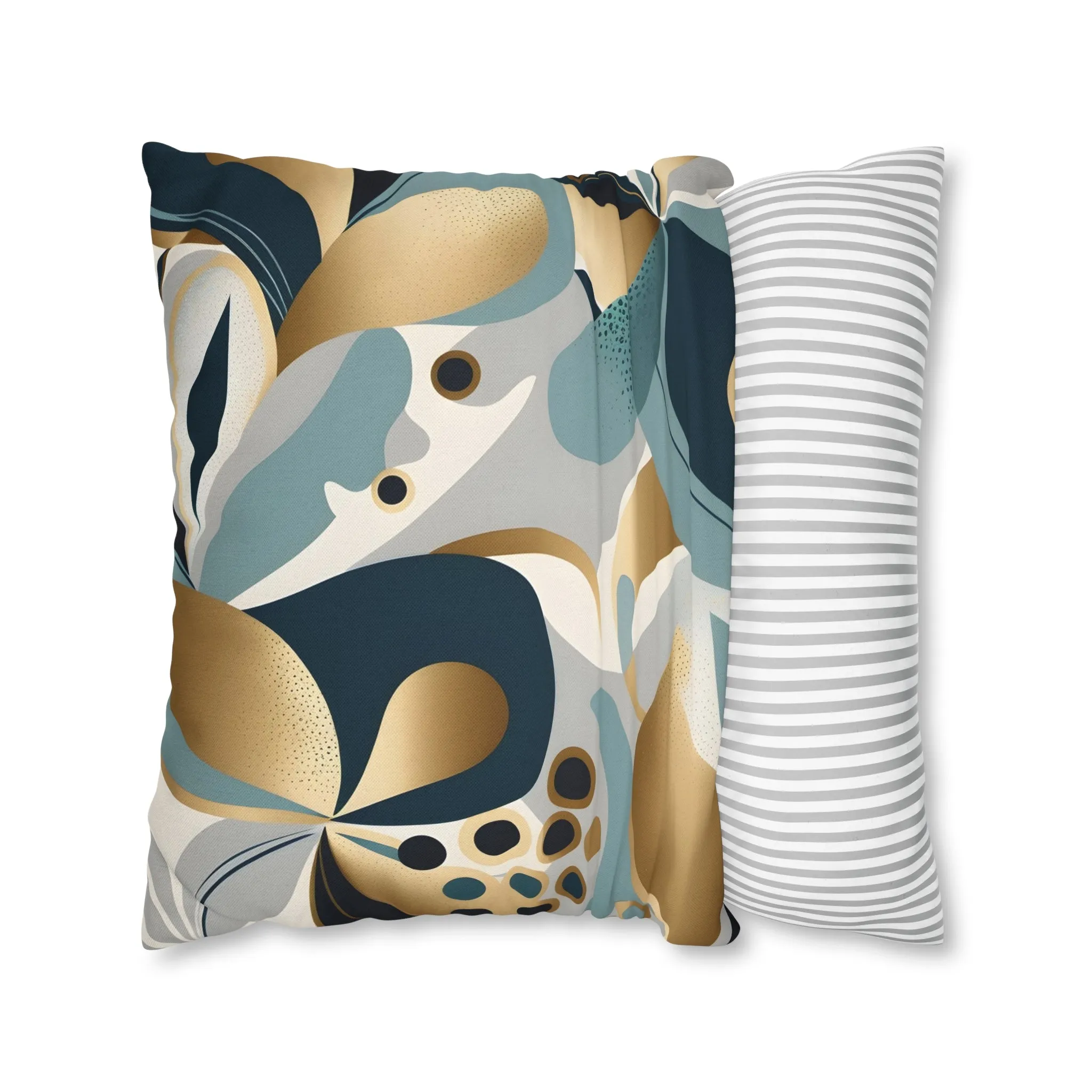 Abstract Boho Pillow Cover | Teal Navy Blue, Gold Beige