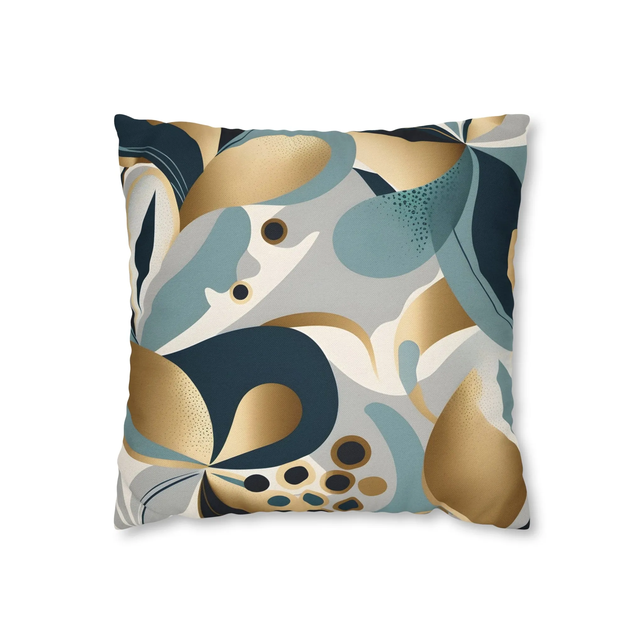 Abstract Boho Pillow Cover | Teal Navy Blue, Gold Beige