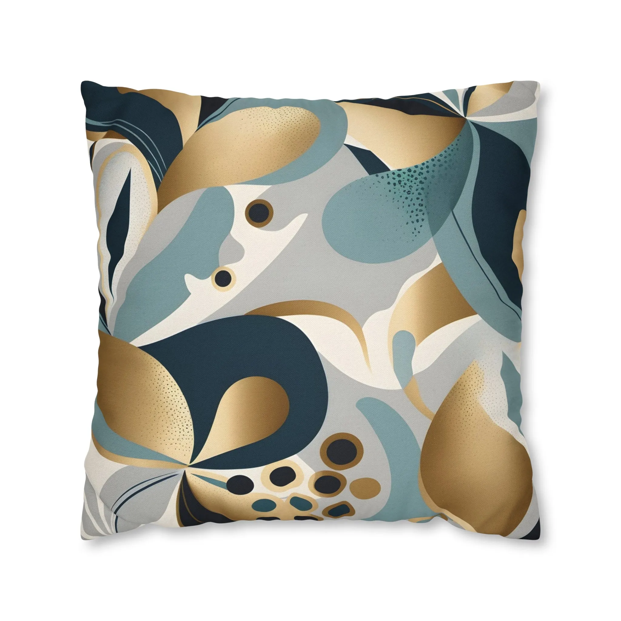 Abstract Boho Pillow Cover | Teal Navy Blue, Gold Beige