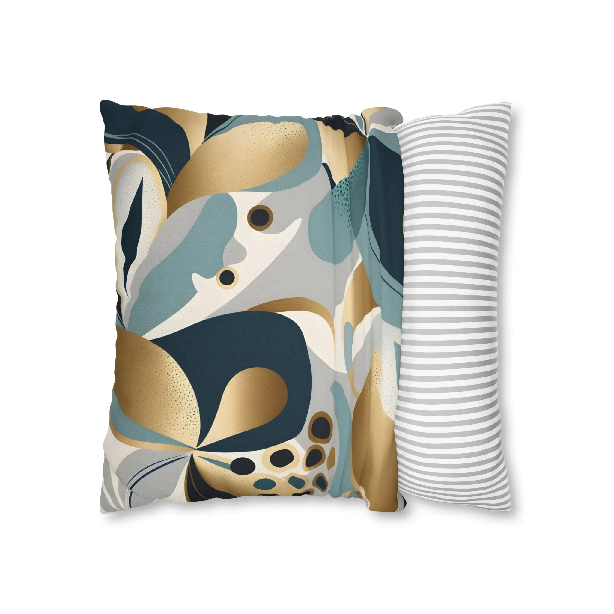 Abstract Boho Pillow Cover | Teal Navy Blue, Gold Beige