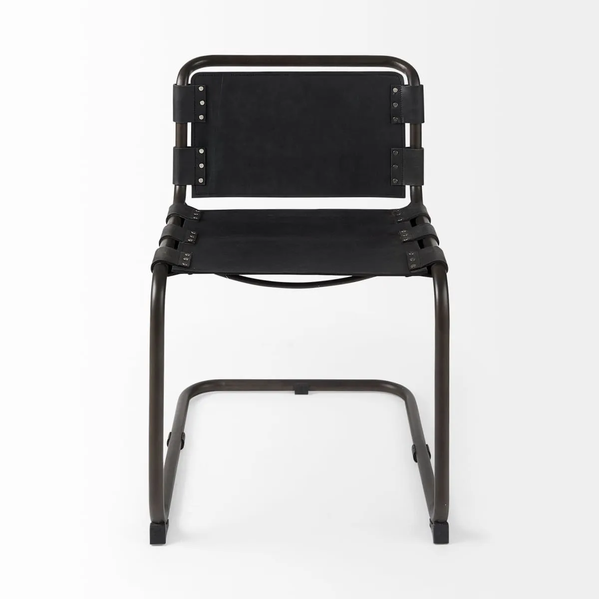 Berbick Dining Chair Black Leather | Black Metal