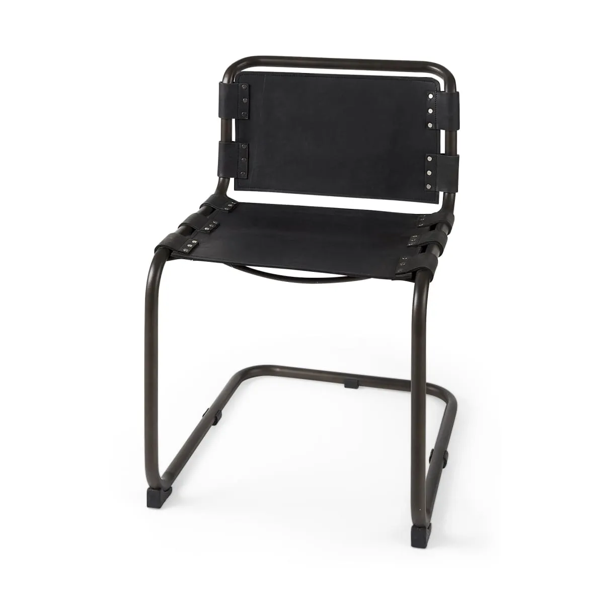 Berbick Dining Chair Black Leather | Black Metal