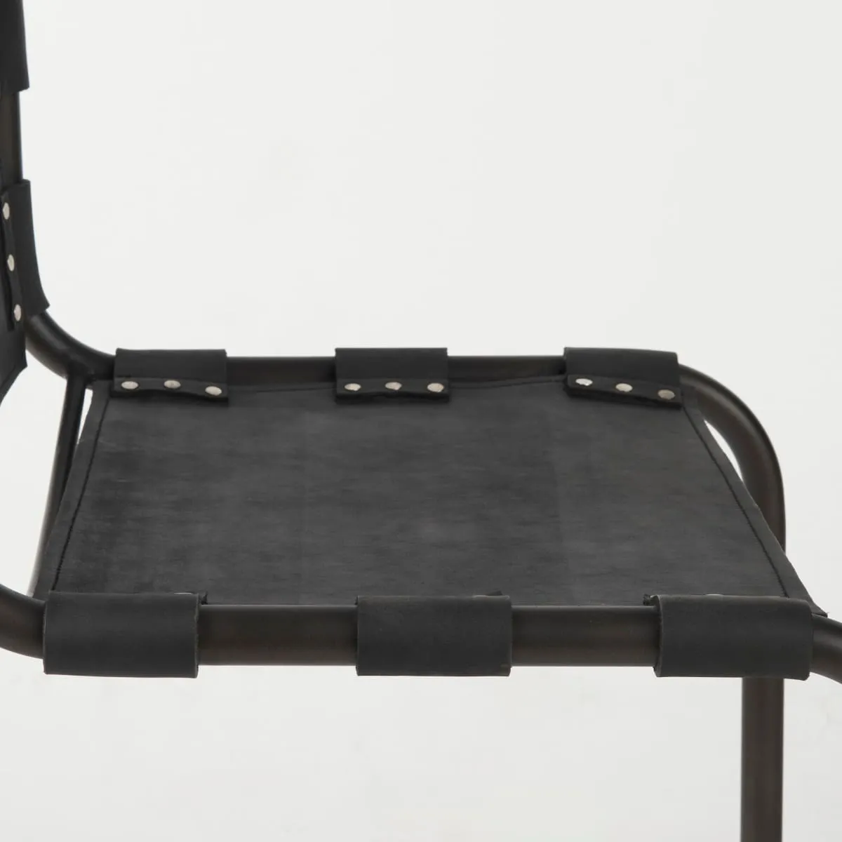 Berbick Dining Chair Black Leather | Black Metal