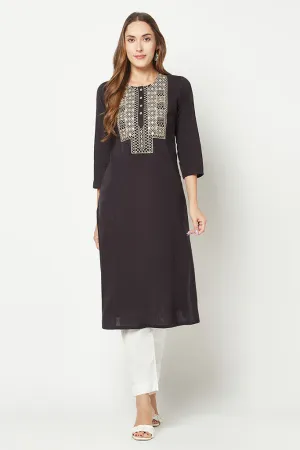 Black Embroidered Straight Kurta