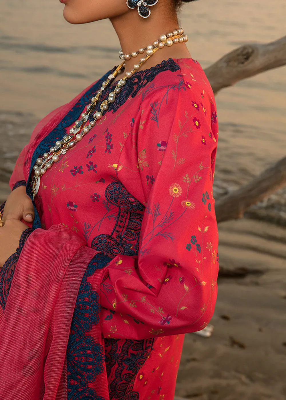 Blush Red Luxury Lawn Suit | Rang Rasiya | Florence Lawn '23 | BELLA - D11