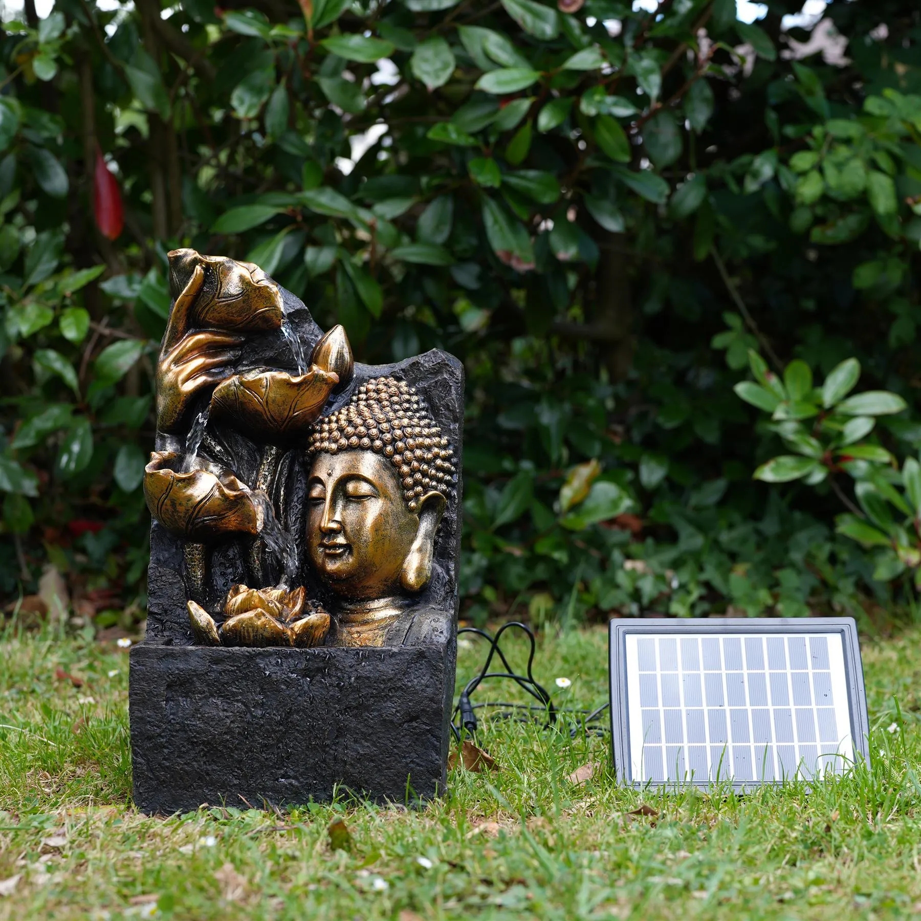 Buddha Head Solar Water Feature Outdoor With LED