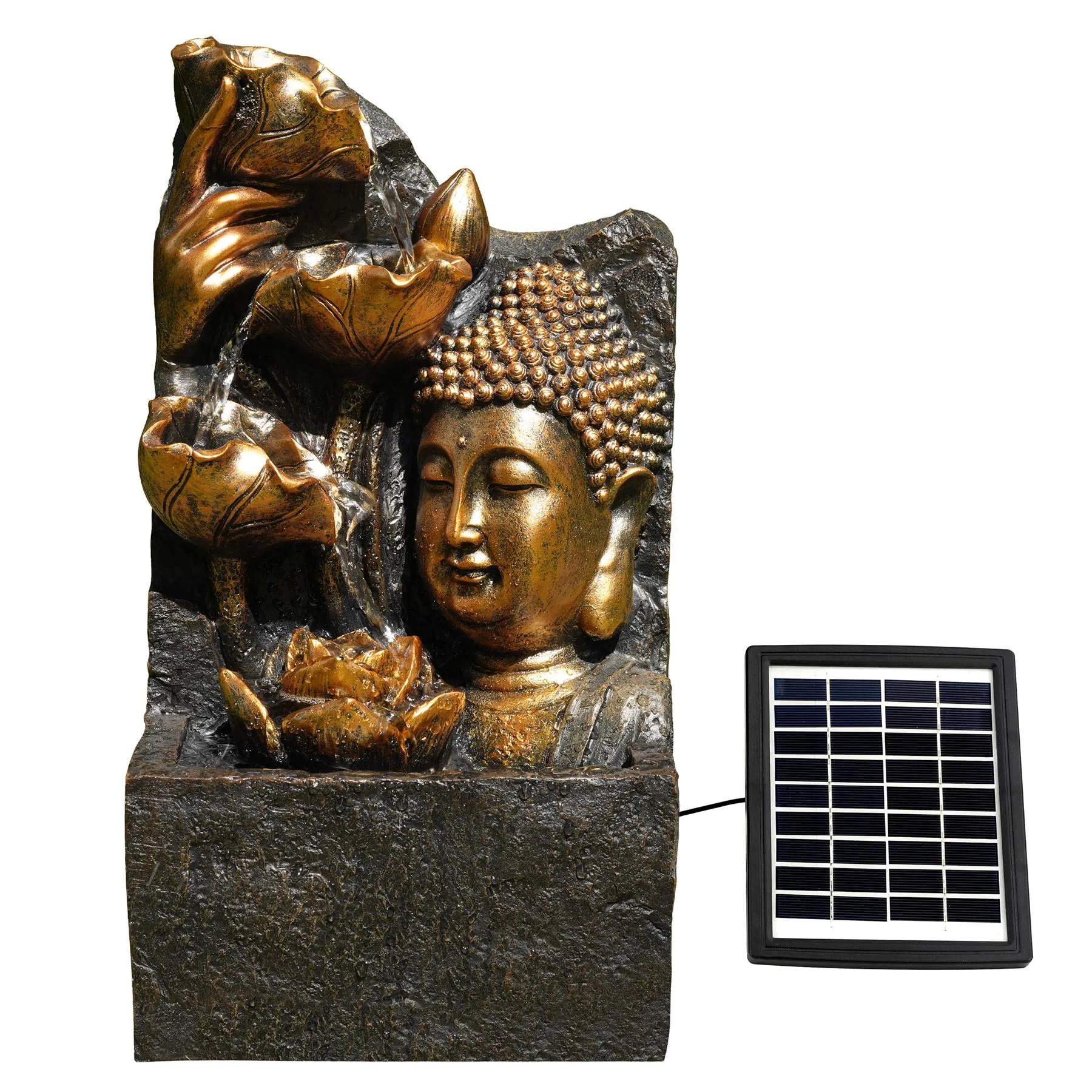 Buddha Head Solar Water Feature Outdoor With LED