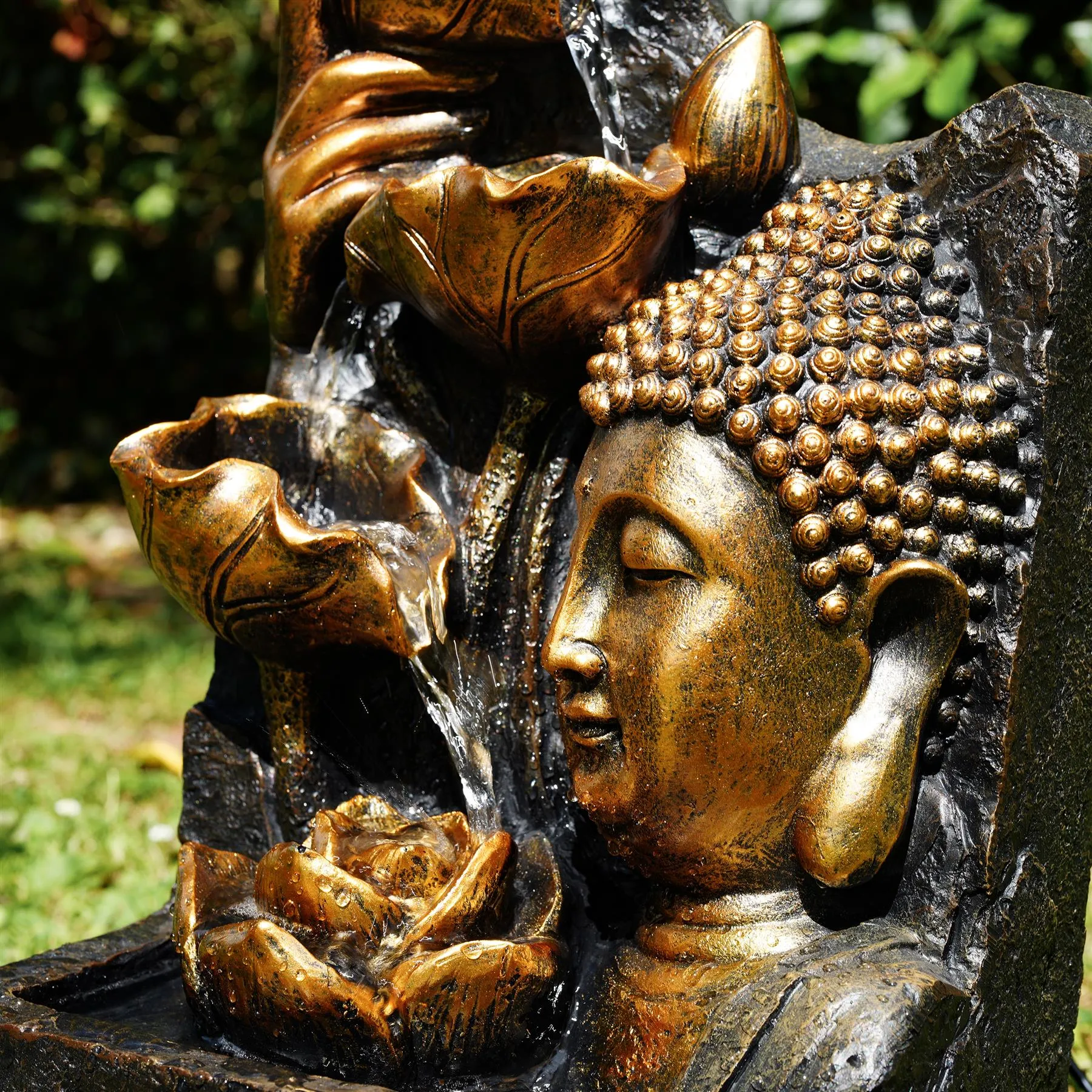 Buddha Head Solar Water Feature Outdoor With LED