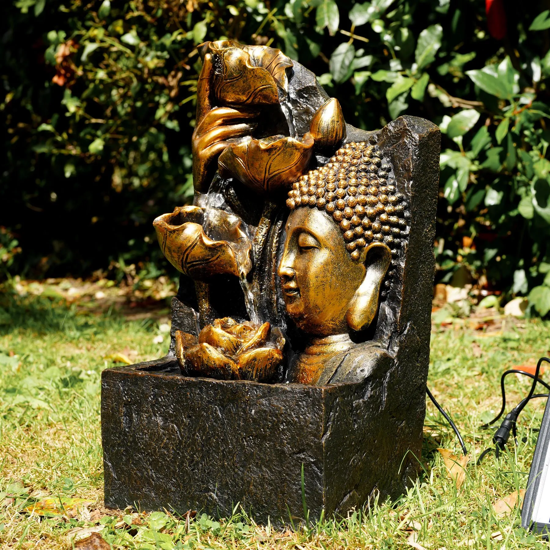 Buddha Head Solar Water Feature Outdoor With LED