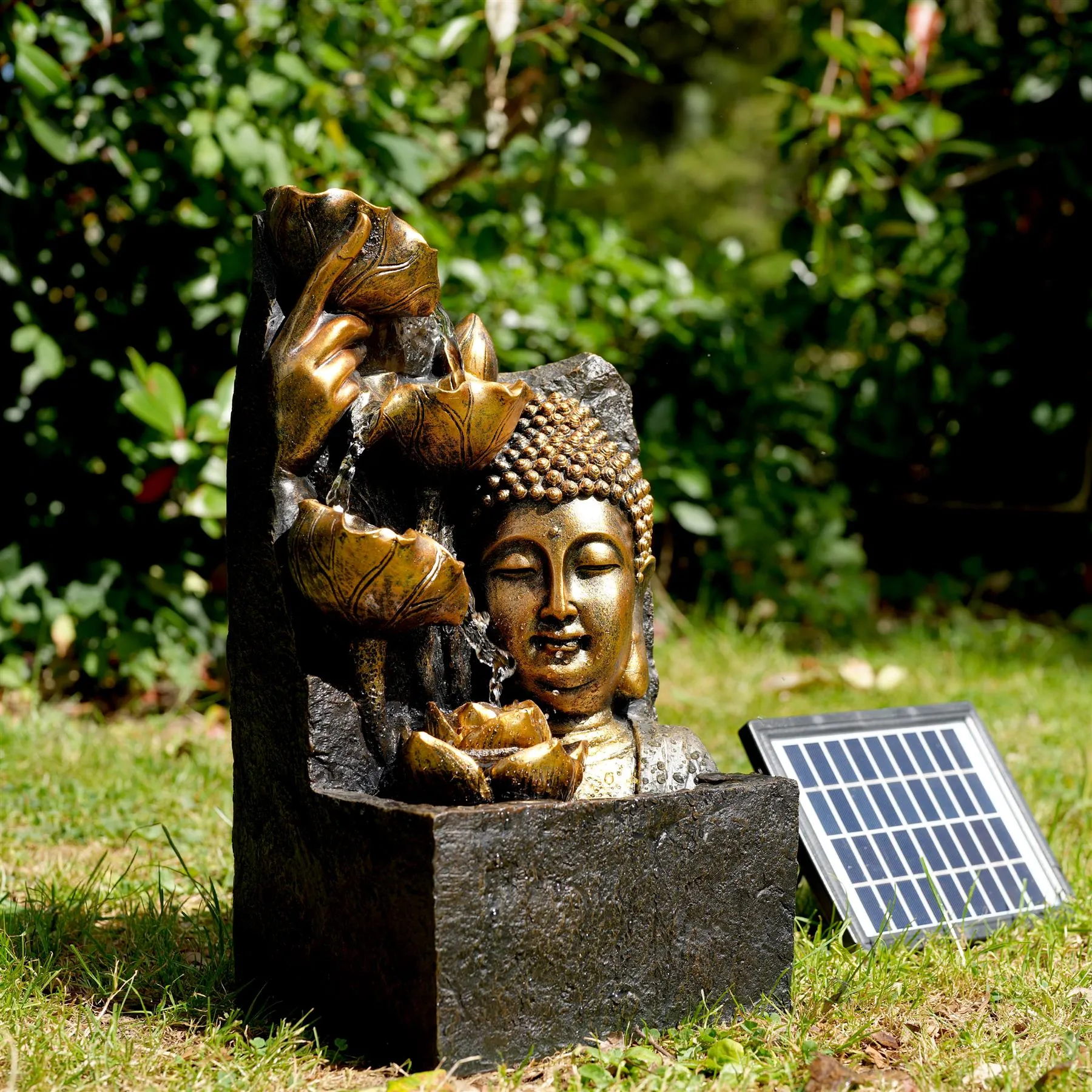 Buddha Head Solar Water Feature Outdoor With LED