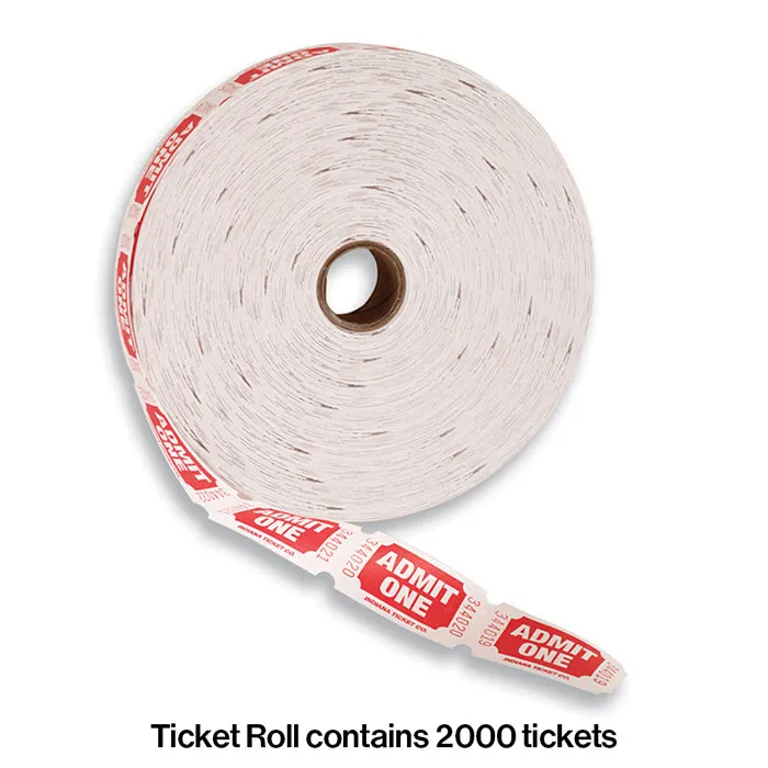 Bulk 2,000 Admission Ticket Roll - Red/Blue/Orange/Green (4 Rolls per Case)