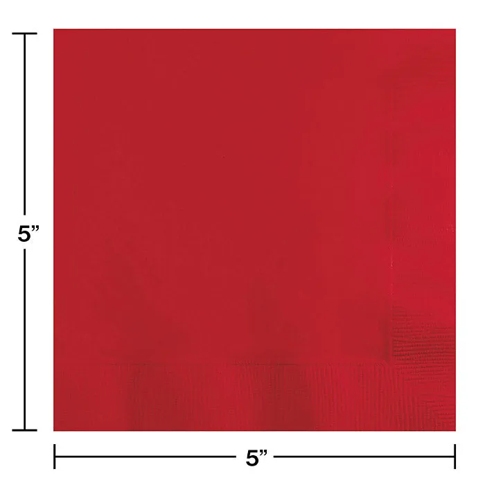 Bulk Classic Red Beverage Napkins 3 ply (500 per Case)