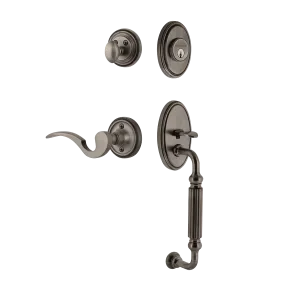 Classic Handleset with F-Grip and Classic Rosette with Manor Lever in Antique Pewter