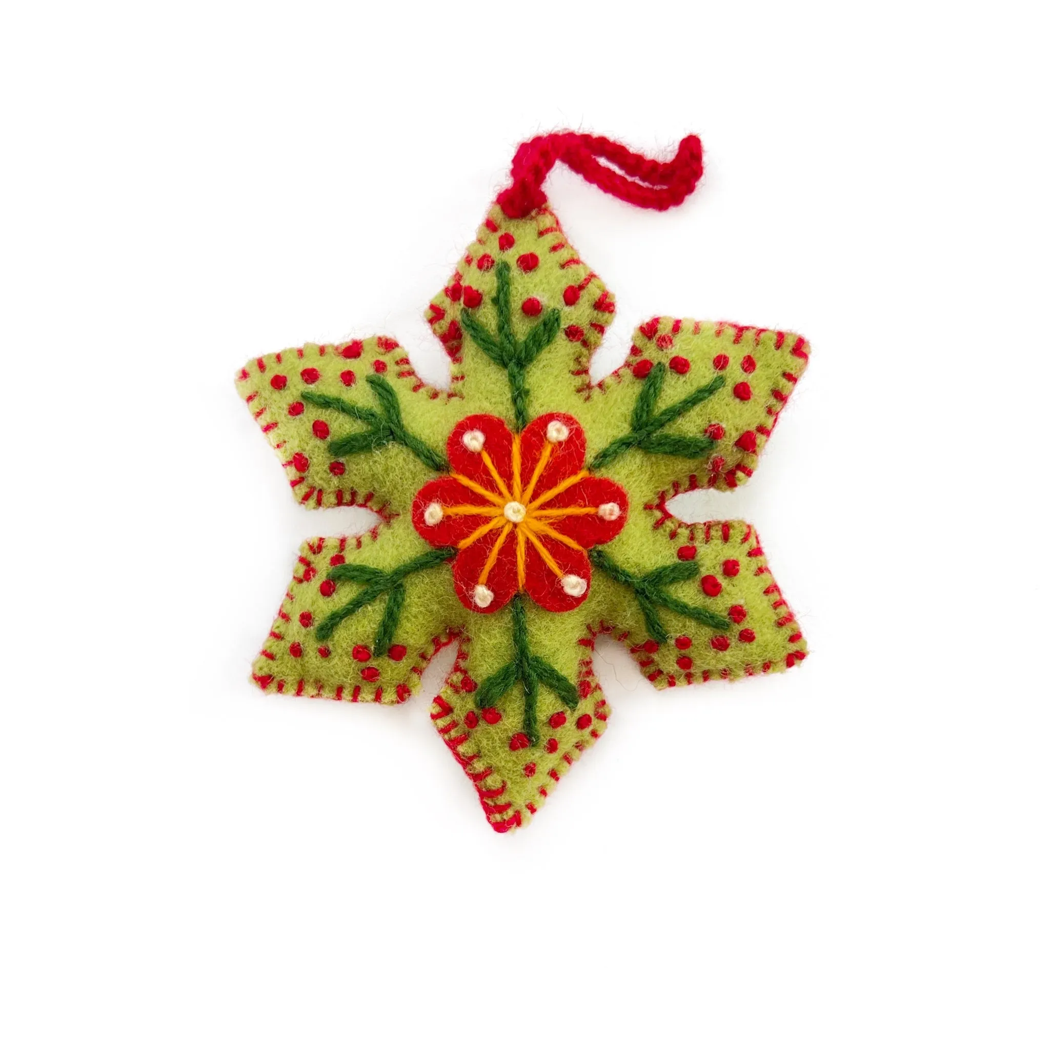 Colorful Snowflake Ornaments, Embroidered Wool Variety 12 Pack