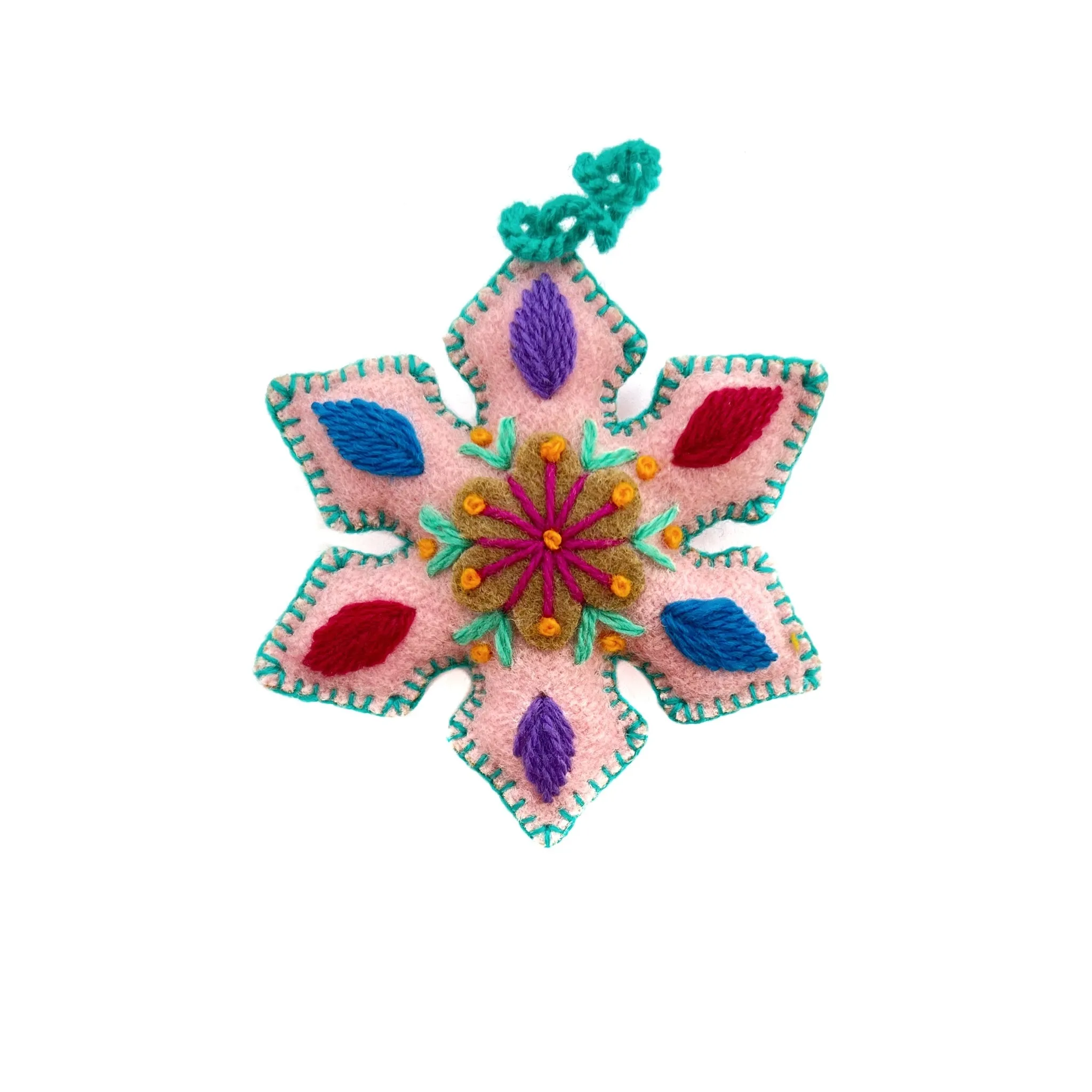 Colorful Snowflake Ornaments, Embroidered Wool Variety 12 Pack