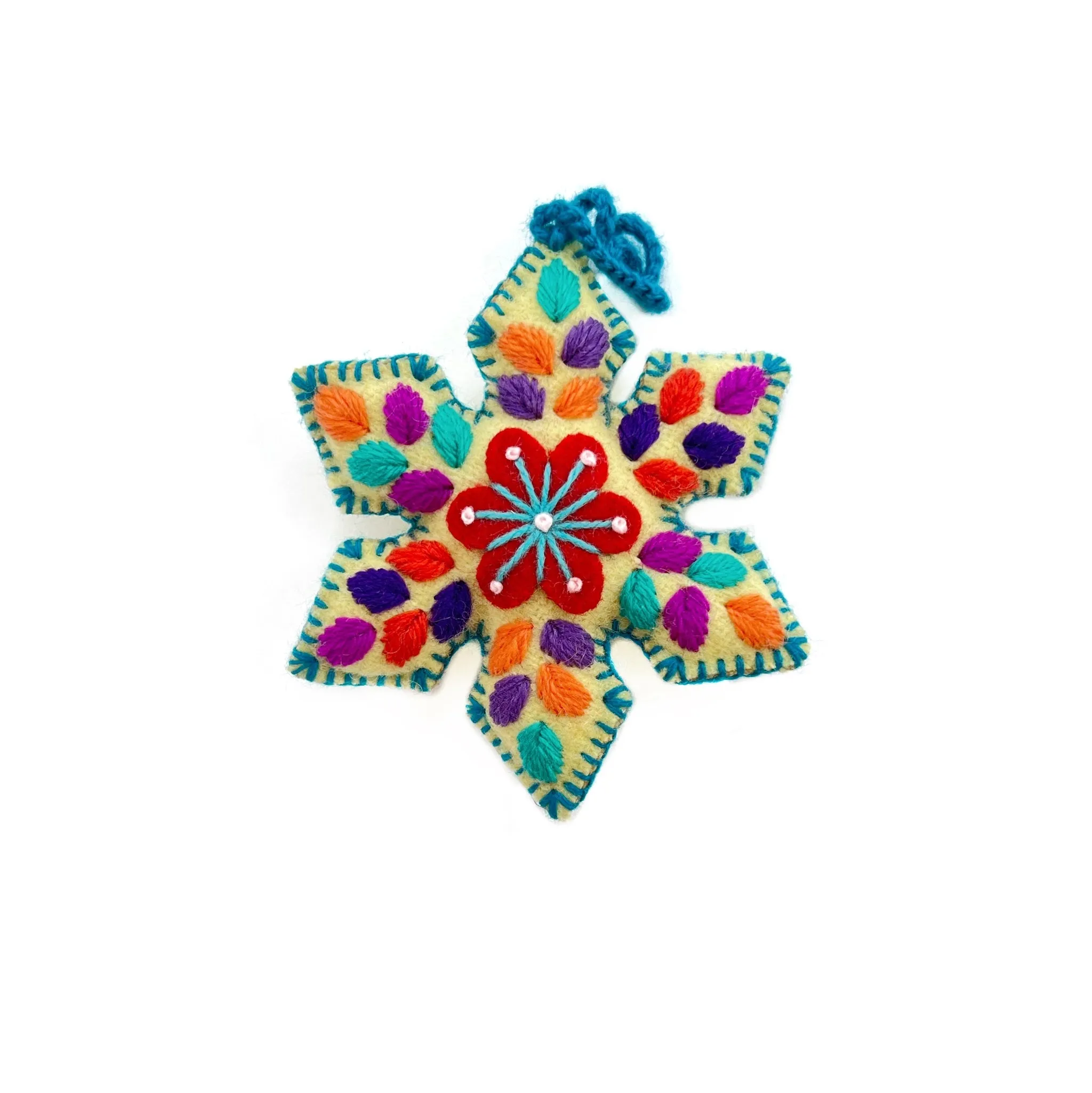 Colorful Snowflake Ornaments, Embroidered Wool Variety 12 Pack