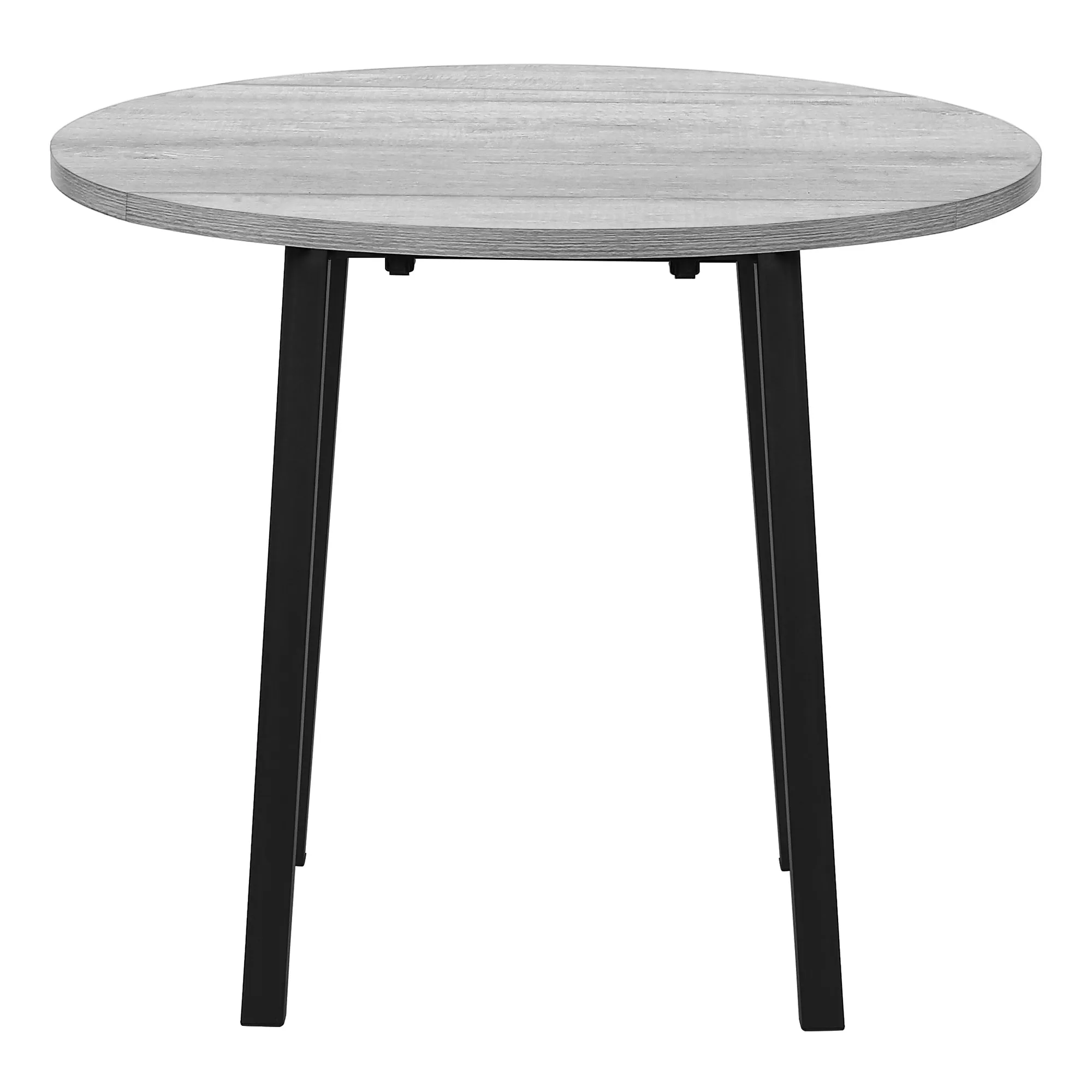 Contemporary 3pcs Dining Table Set, Small 35" Drop Leaf, Black Metal & Grey Laminate