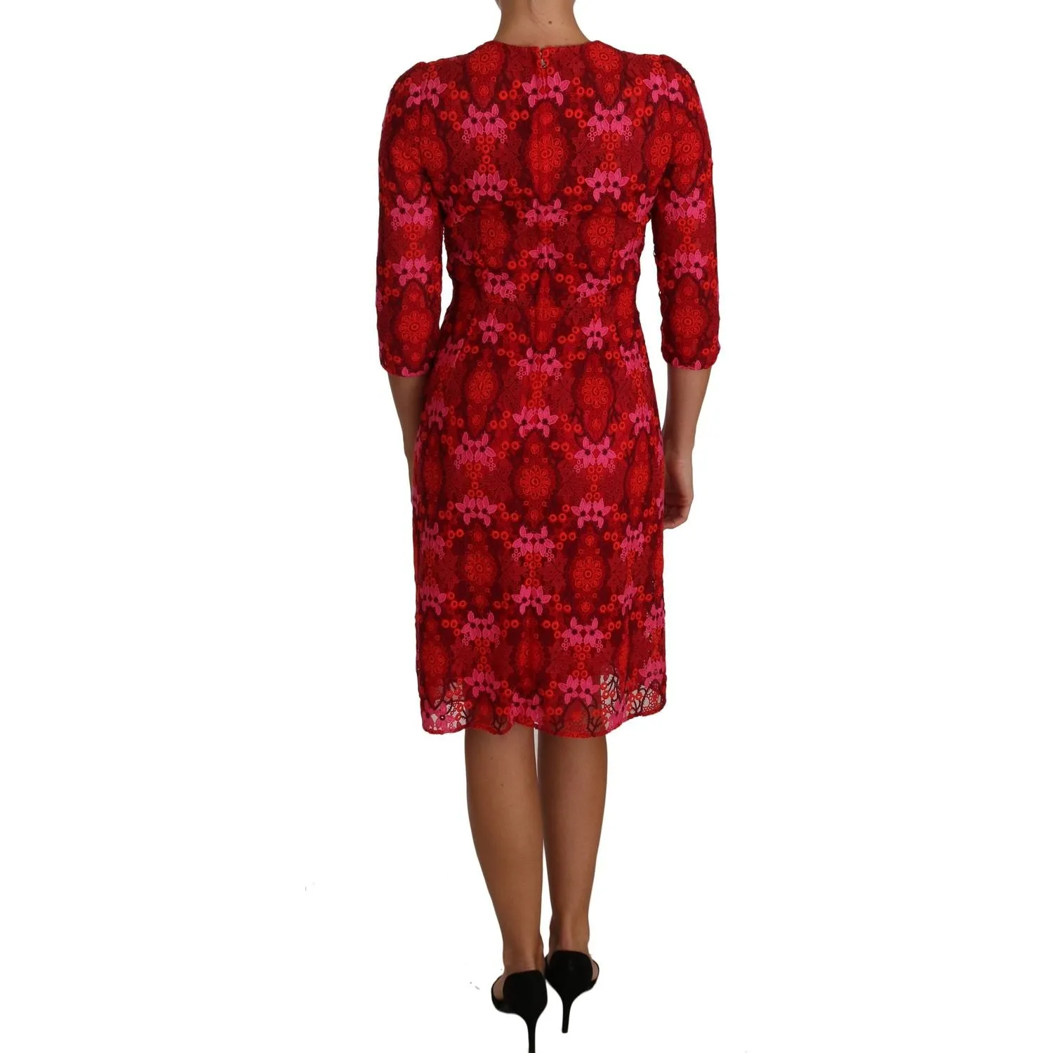 Dolce & Gabbana Elegant Floral Crochet Knee-Length Dress