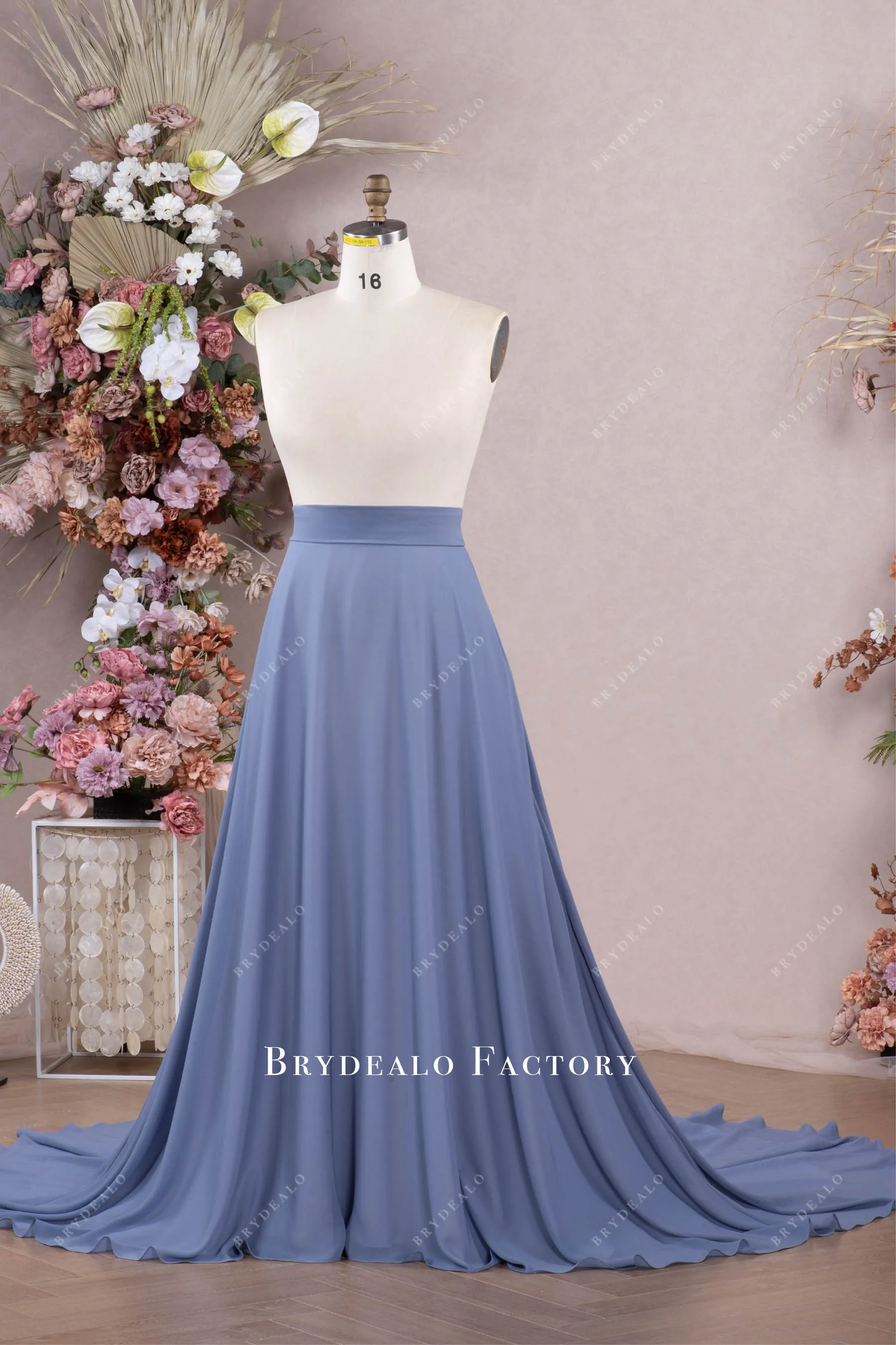 Dusty Blue Long Flowing Chiffon Wedding Skirt