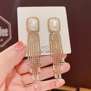 Fashionable Korean Design Geometric Temperament Tassel Earring For Women & Girls Crystal Alloy Drops & Danglers - Pair Of 1