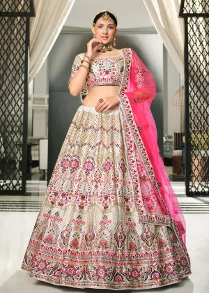 Festive Off White Sequins Embroidered Wedding Trendy Lehenga