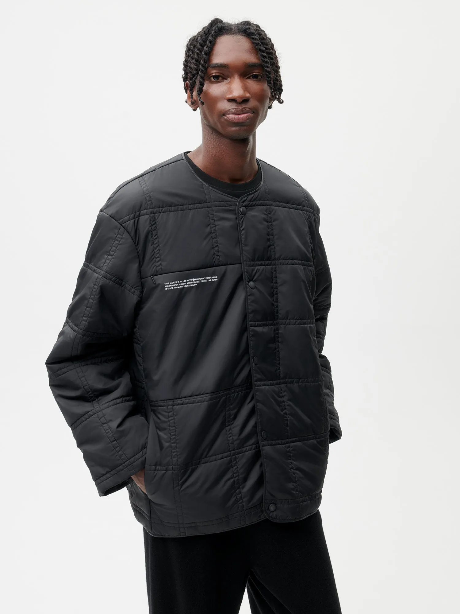 FLWRDWN™ Quilted Collarless Jacket—black