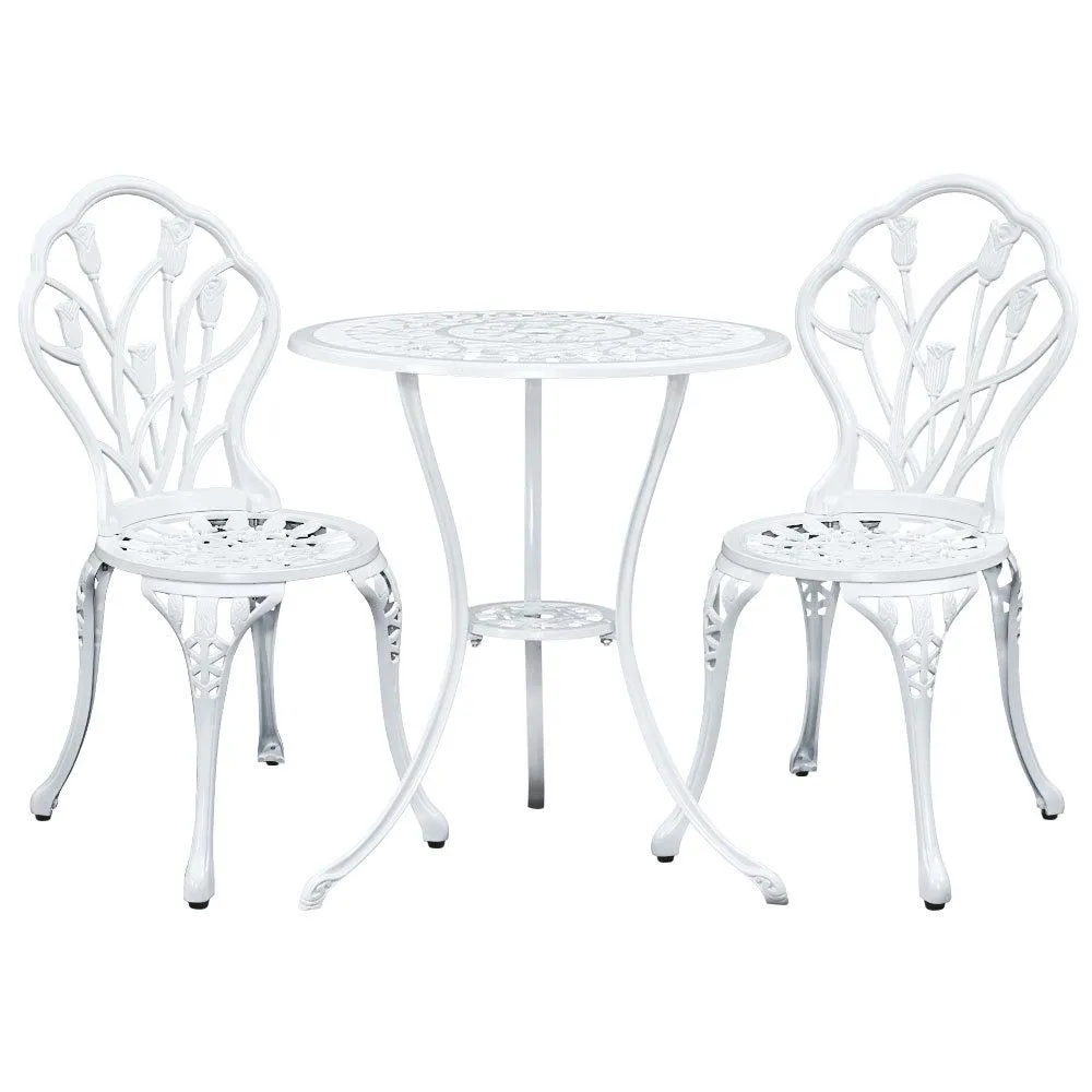 Gardeon 3PC Outdoor Setting Cast Aluminium Bistro Table Chair Patio White