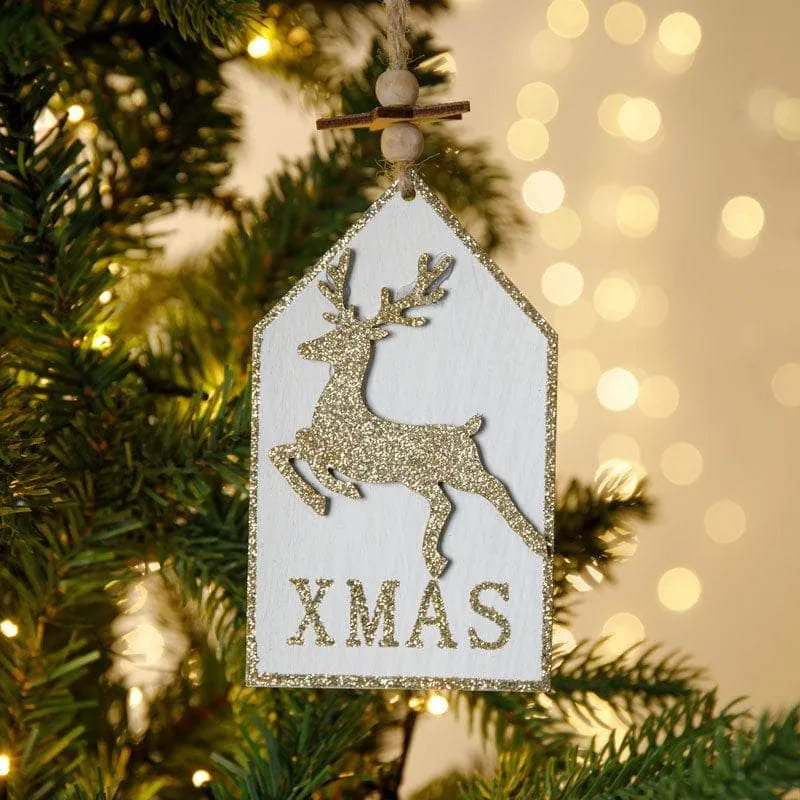 Gold Reindeer Wooden Hanging Plaque - 23cm