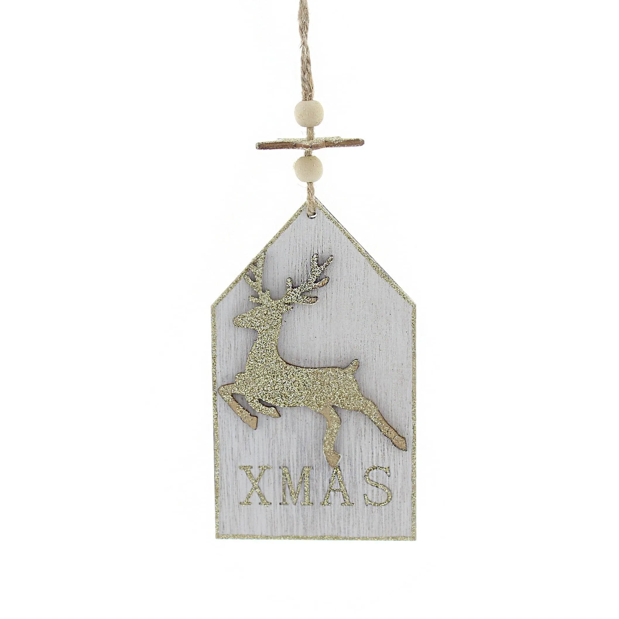 Gold Reindeer Wooden Hanging Plaque - 23cm