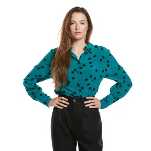 J. Peterman Women's Long Sleeve Irregular Polka Dot Silk Blouse