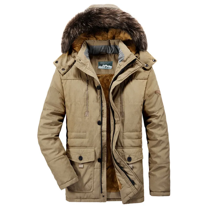 Men's MIlitary Winter Plush Thick Mid-length Loose Trench Coat