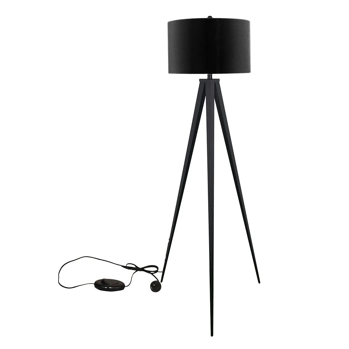 Minimalist Tripod Floor Lamp, Steel Legs, Black - Sarantino