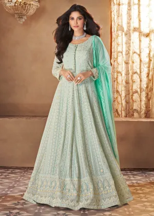 Mint Blue Lucknowi Style Georgette Anarkali Suit