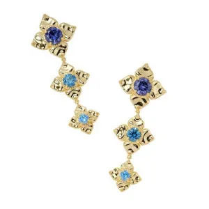 New - Kendra Scott Lily Mix 14K Gold Over Brass Statement Earrings - Blue