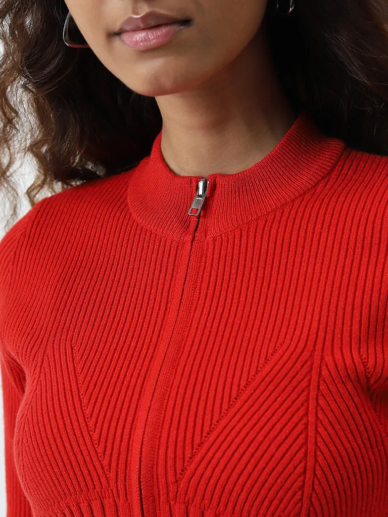 Nuon Red Ribbed Textured Jacket