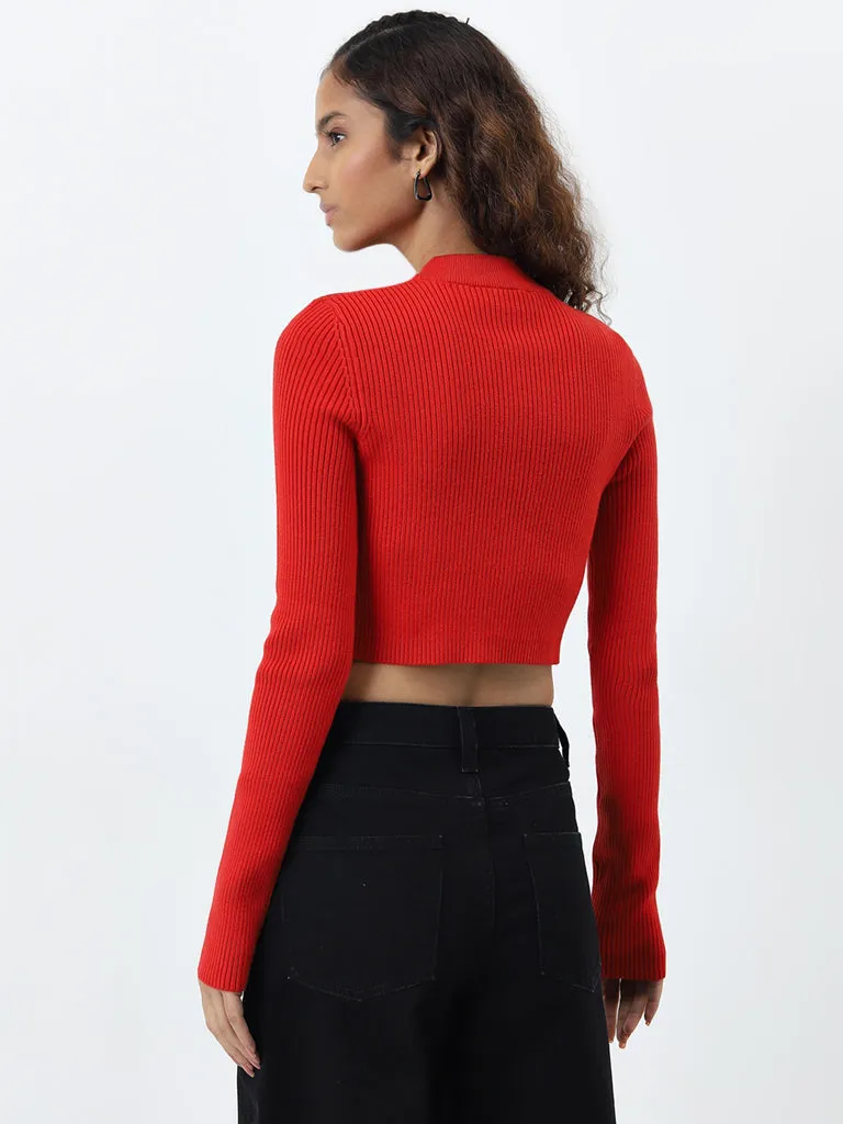 Nuon Red Ribbed Textured Jacket