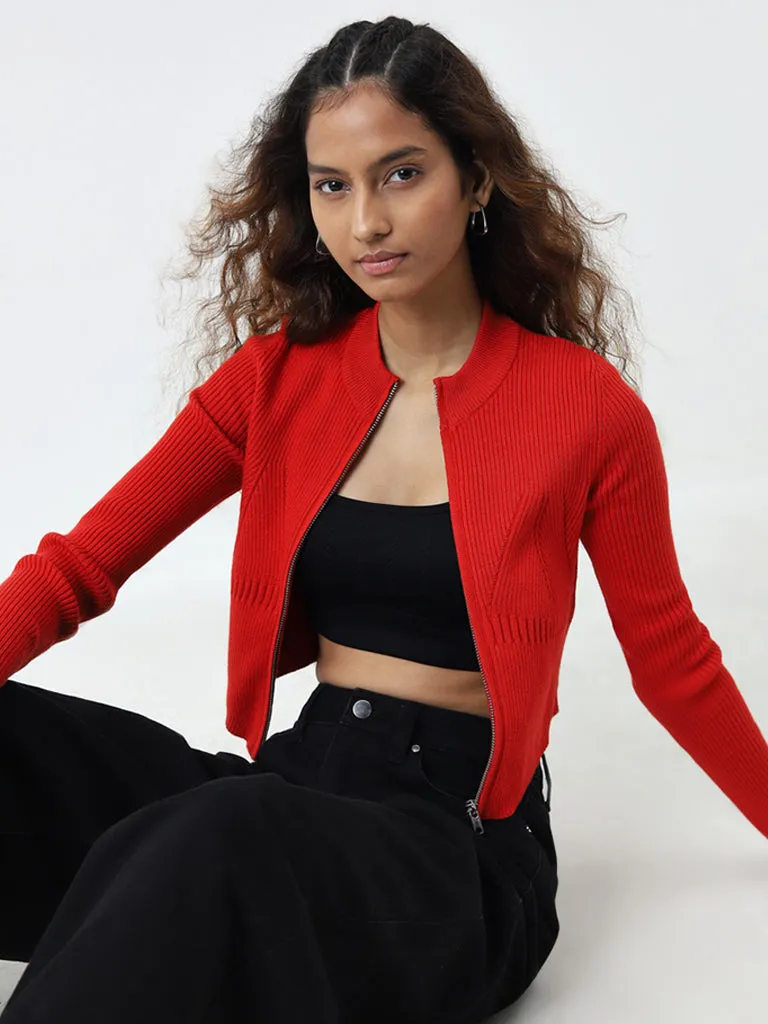 Nuon Red Ribbed Textured Jacket