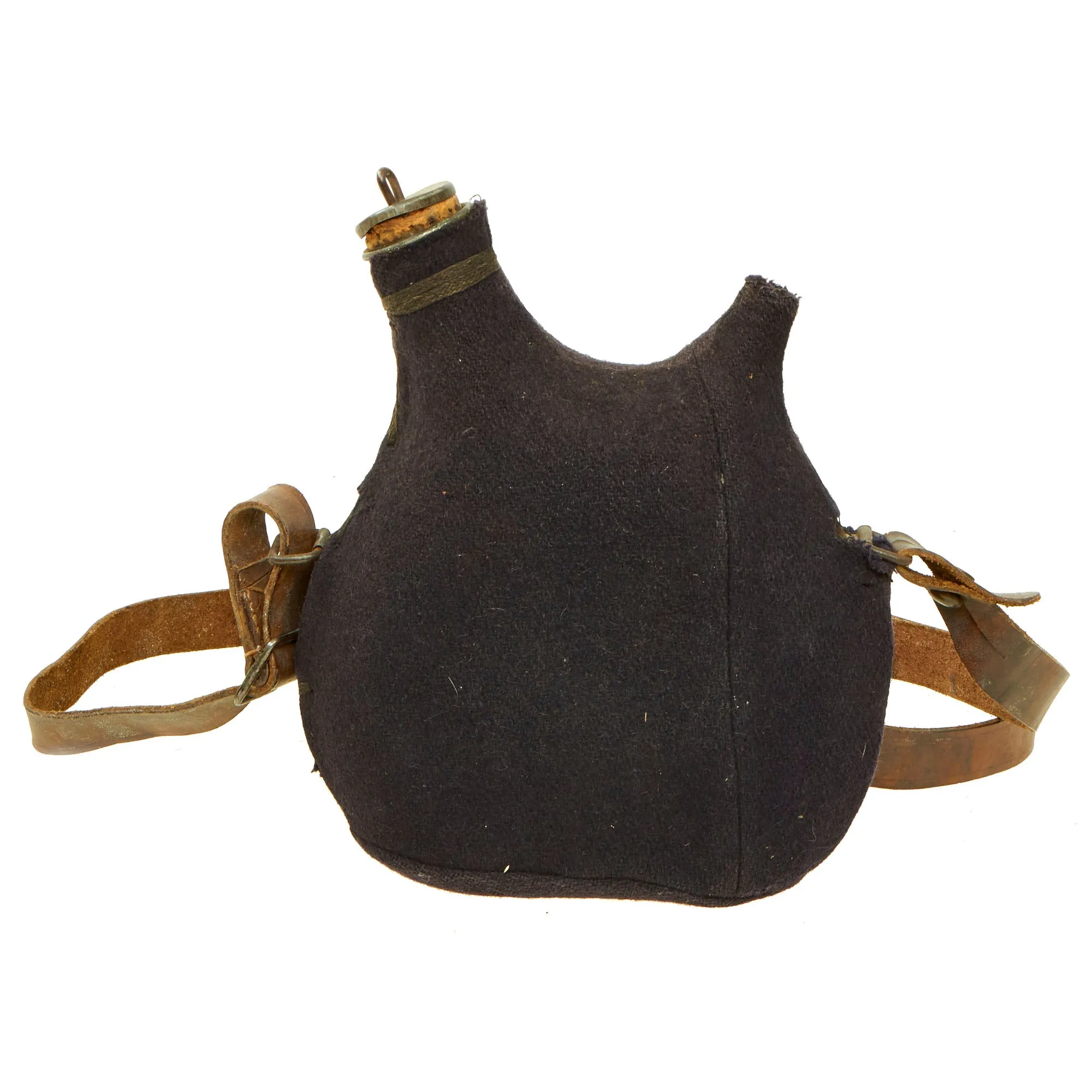 Original French WWI / Early WWII Model 1877 Canteen in Dark Blue with Shoulder Strap - Bidon