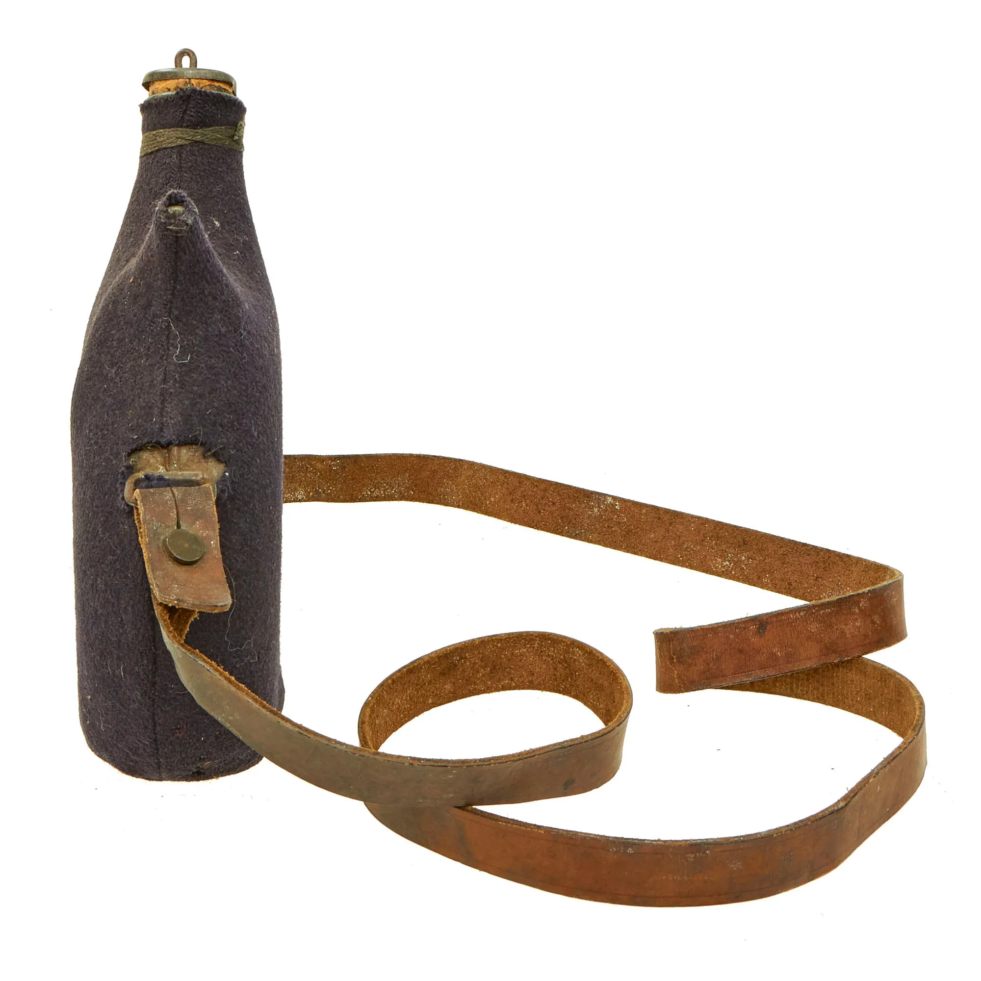 Original French WWI / Early WWII Model 1877 Canteen in Dark Blue with Shoulder Strap - Bidon