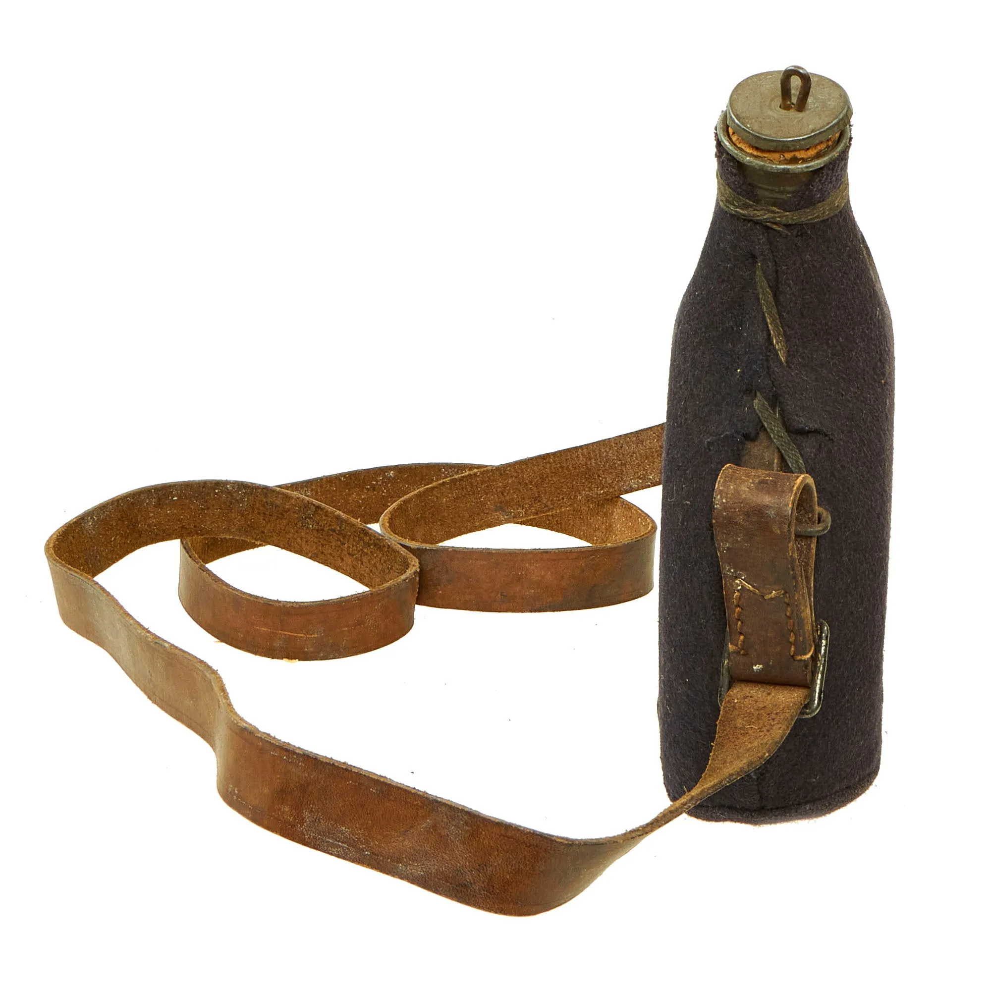 Original French WWI / Early WWII Model 1877 Canteen in Dark Blue with Shoulder Strap - Bidon