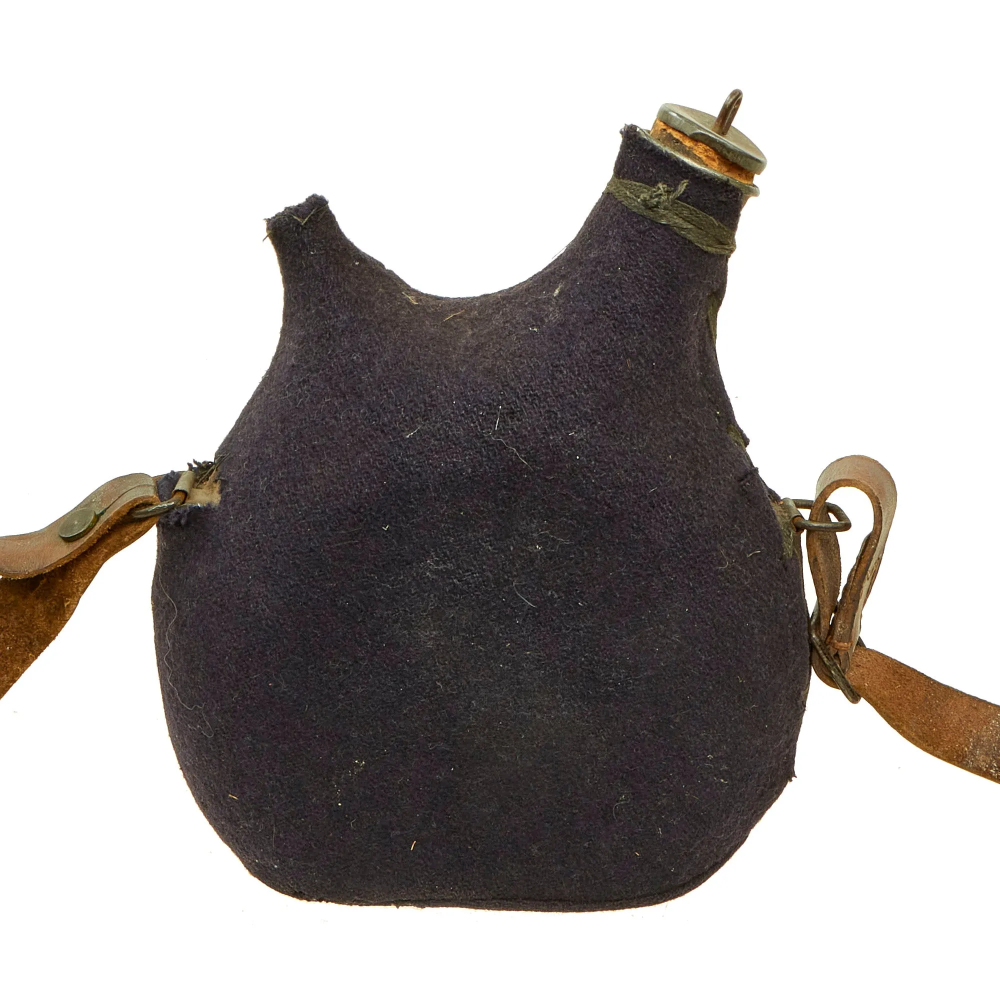 Original French WWI / Early WWII Model 1877 Canteen in Dark Blue with Shoulder Strap - Bidon