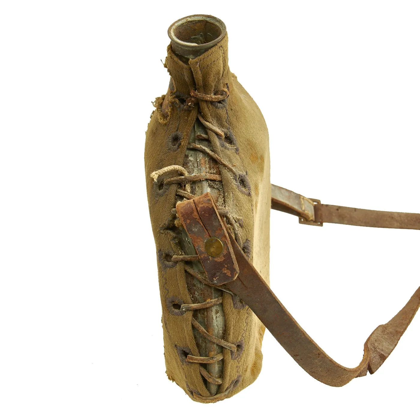 Original French WWI Model 1877 Canteen (2 Liter) with Shoulder Strap & Cover - Bidon