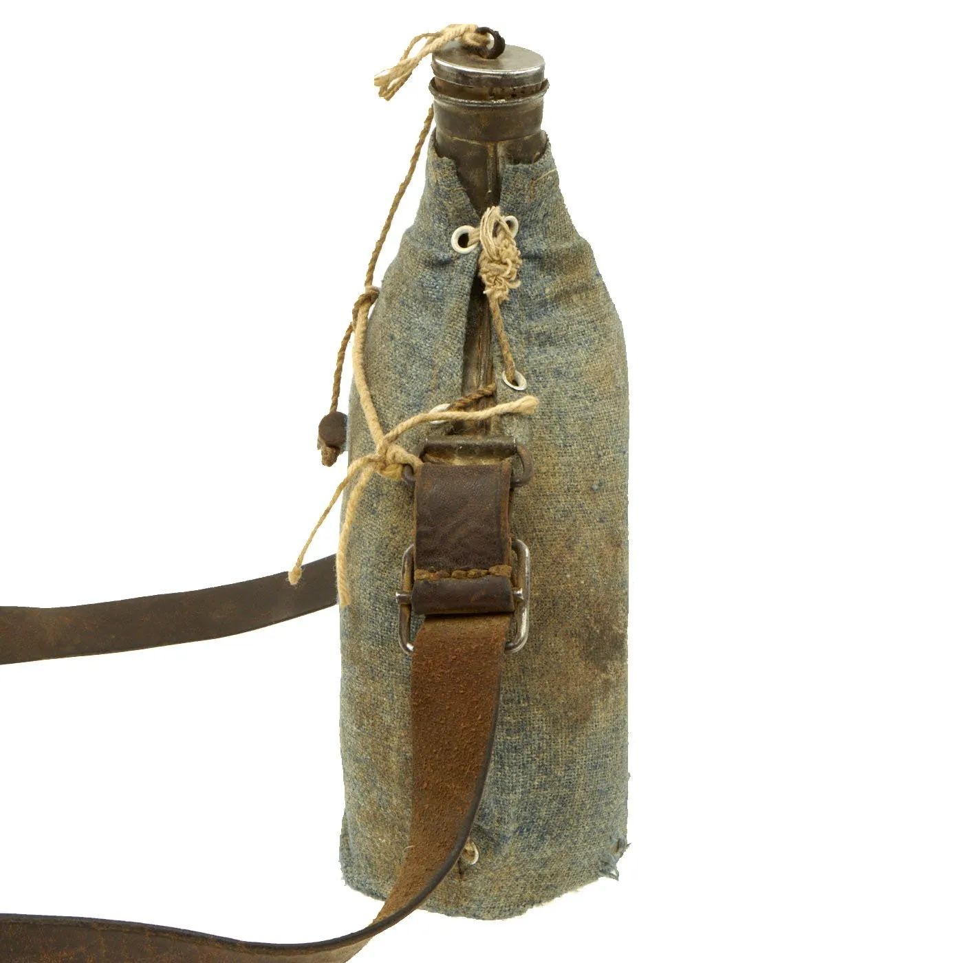 Original French WWI Model 1877 Canteen in Horizon Blue with Shoulder Strap - Bidon