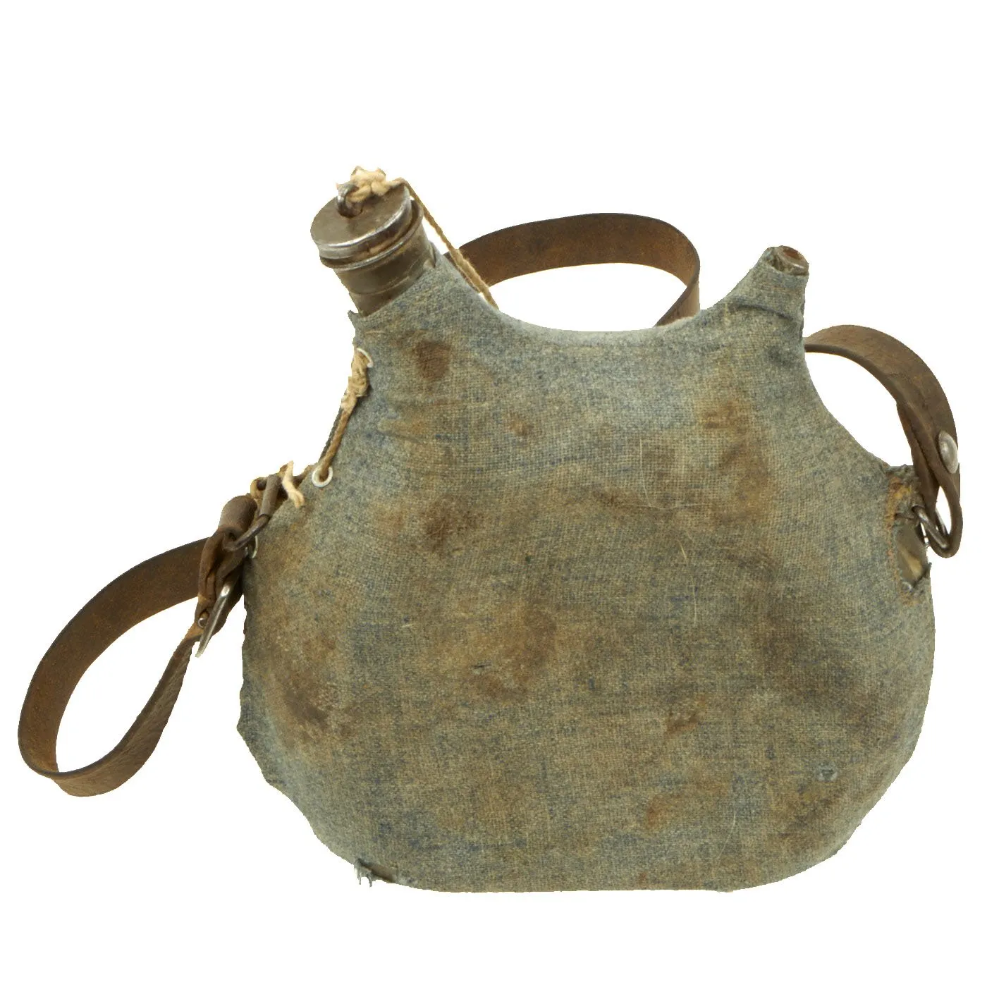 Original French WWI Model 1877 Canteen in Horizon Blue with Shoulder Strap - Bidon