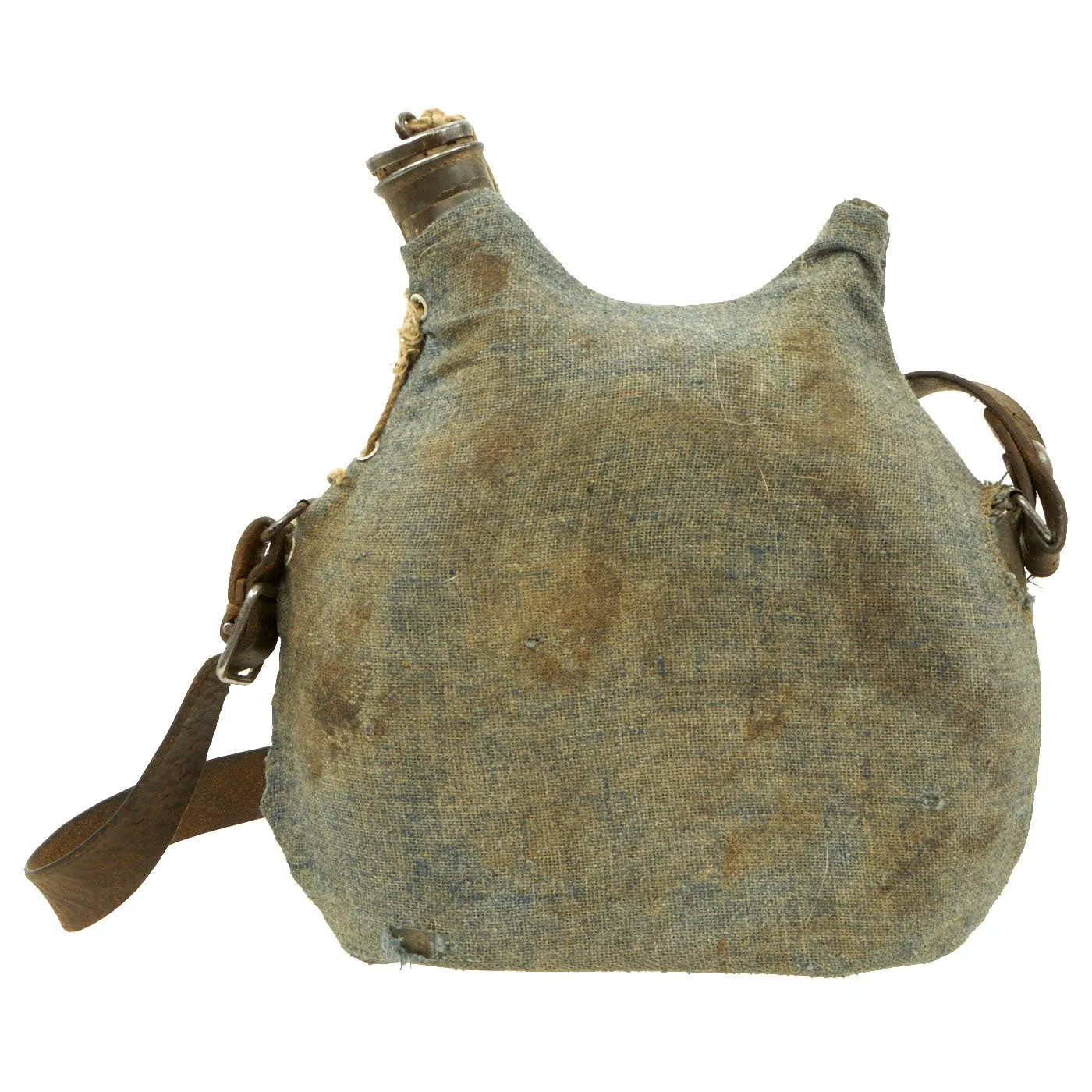 Original French WWI Model 1877 Canteen in Horizon Blue with Shoulder Strap - Bidon