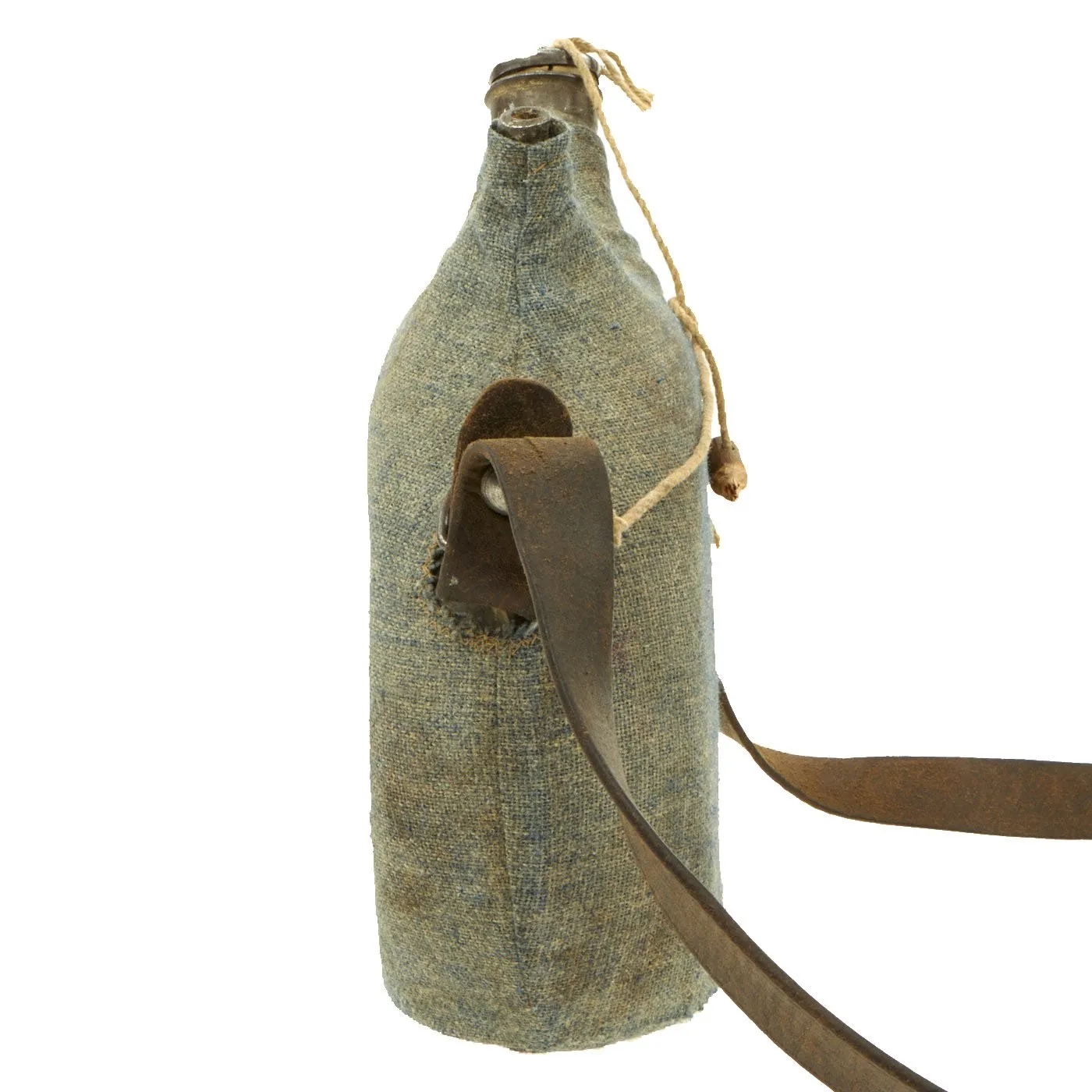 Original French WWI Model 1877 Canteen in Horizon Blue with Shoulder Strap - Bidon