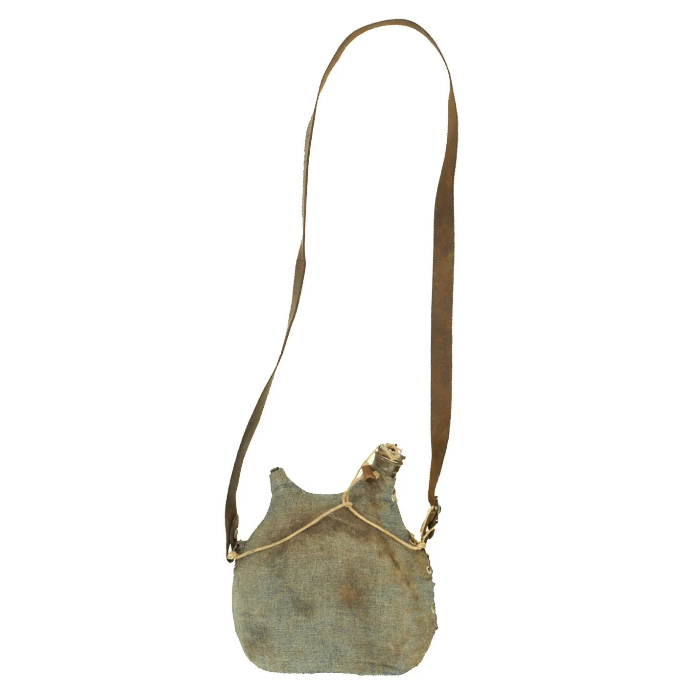 Original French WWI Model 1877 Canteen in Horizon Blue with Shoulder Strap - Bidon